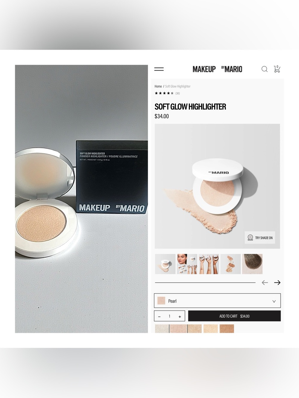 Makeup By Mario Soft Glow Highlighter in Pearl. NIB